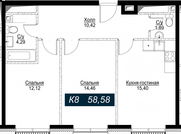 Трёхкомнатная квартира 102 м²
